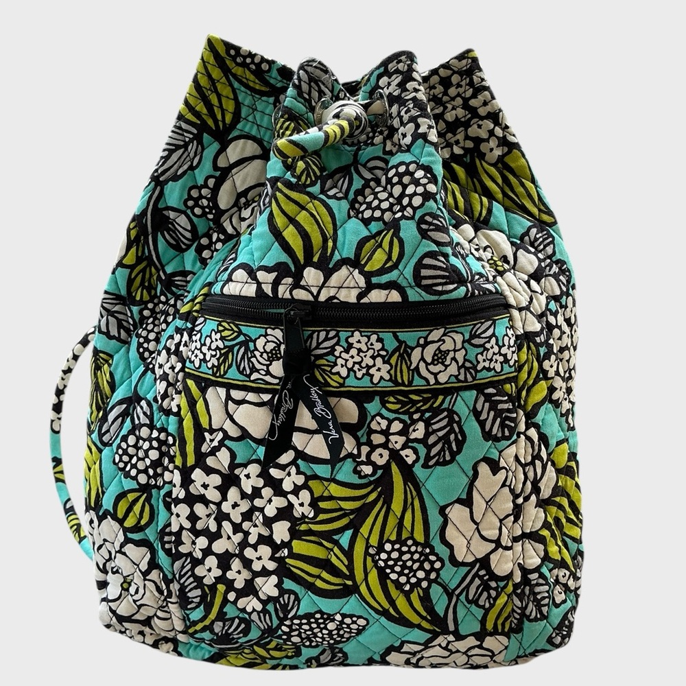 Vera Bradley Island Blooms Drawstring Ditty Backpack Blue Green Floral